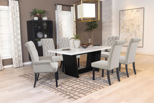 Osborne 7-piece Rectangular Marble Top Dining Set Sand and White