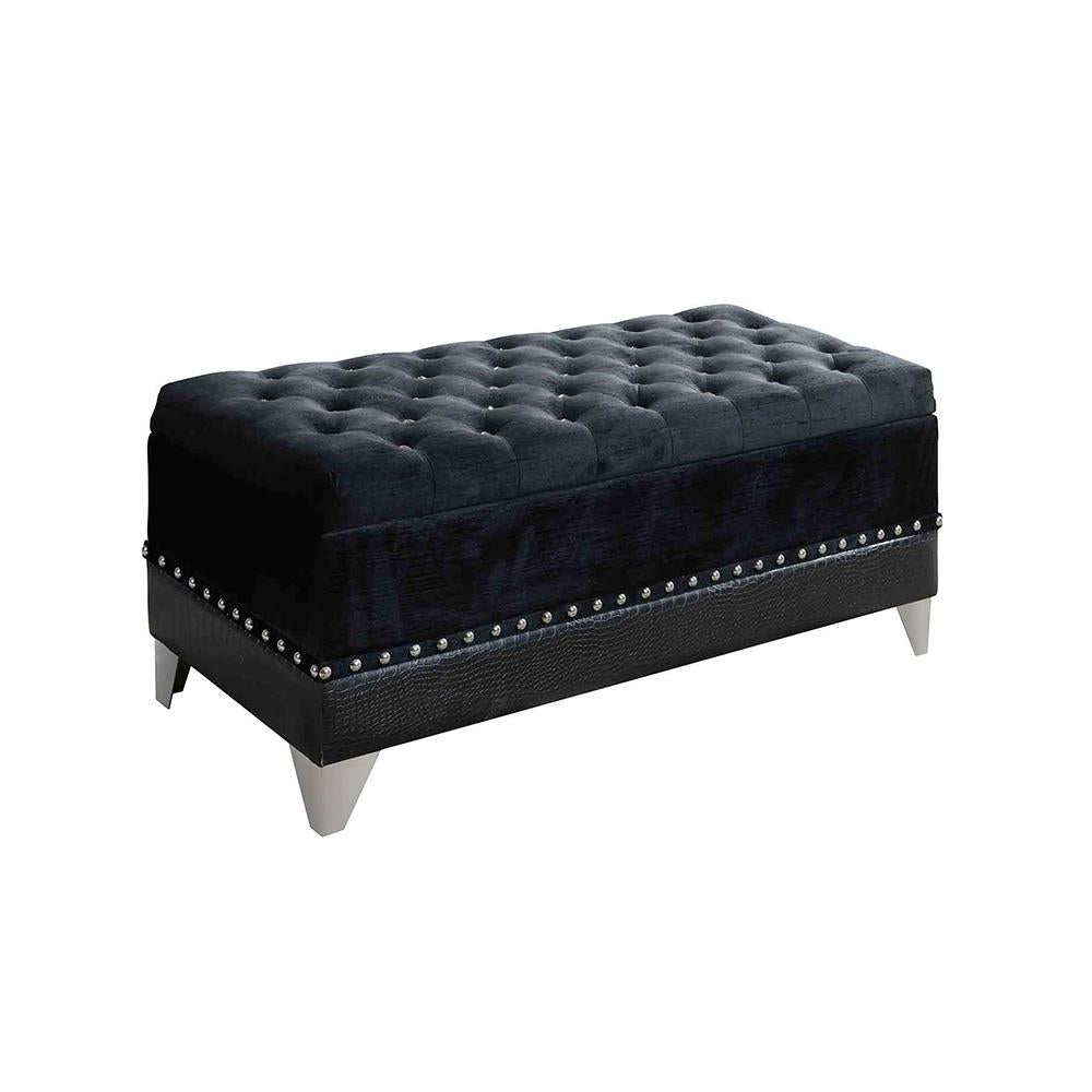 Barzini Tufted Rectangular Trunk with Nailhead Black