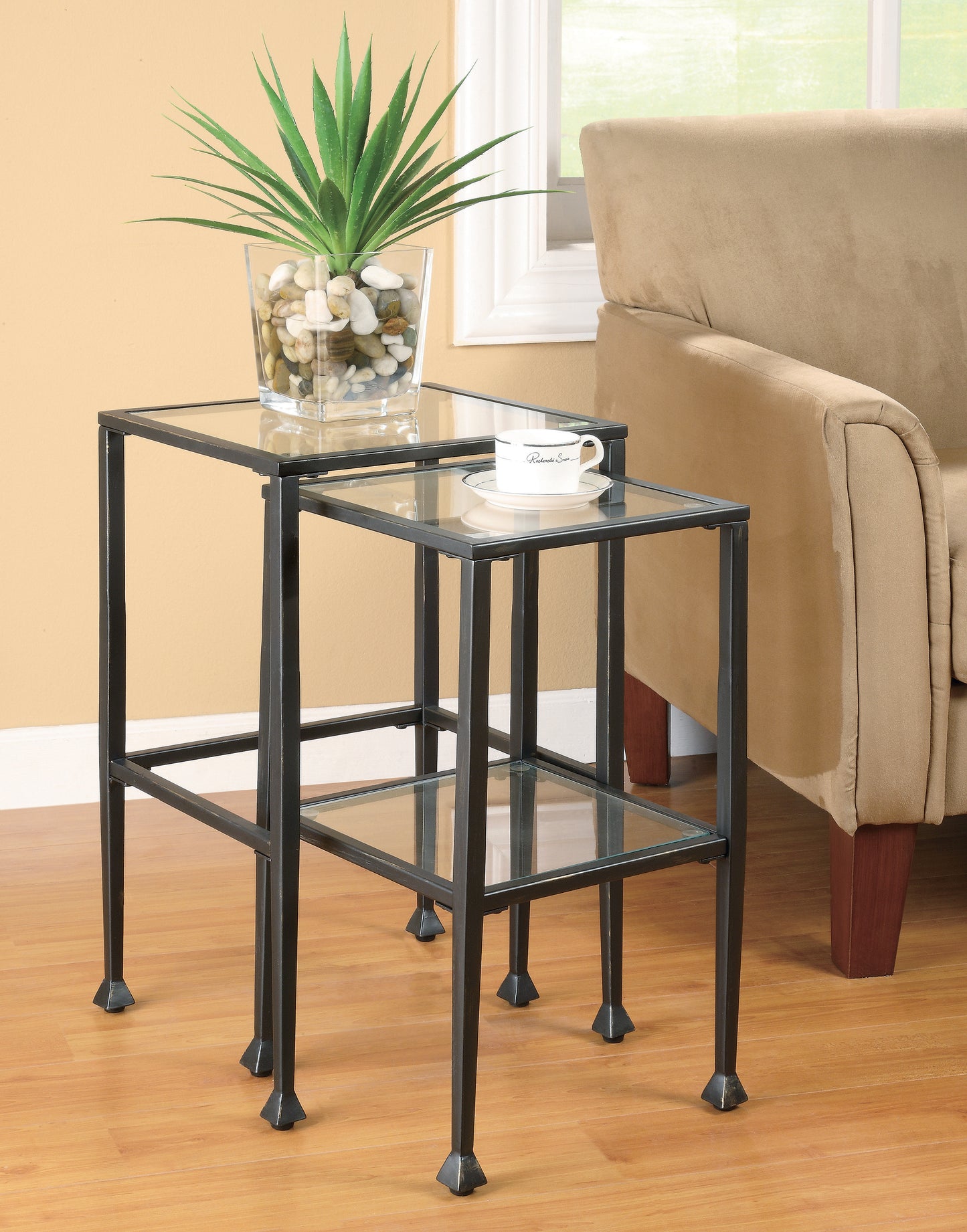 2-piece Glass Top Nesting Tables Black